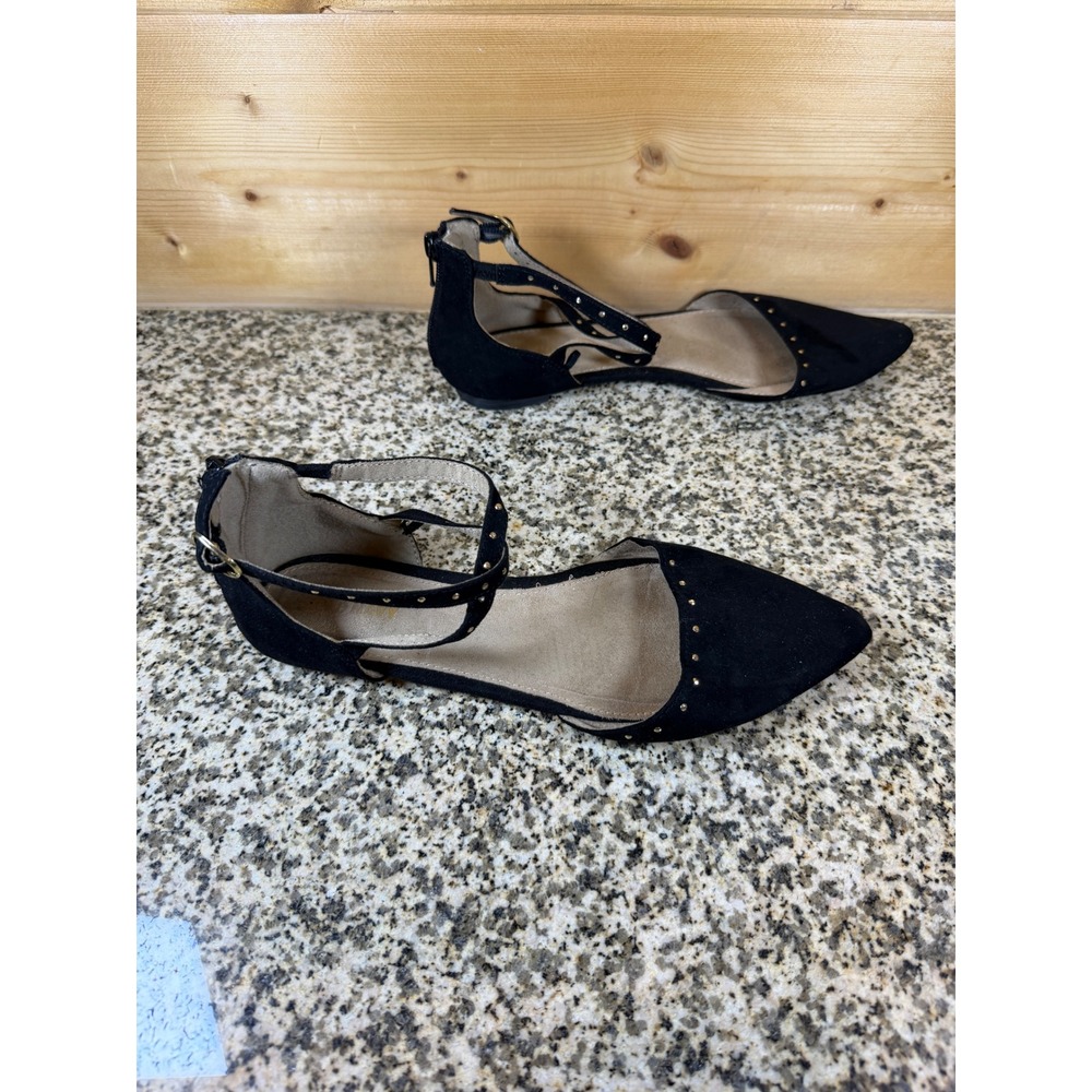 Old Navy Womens Black Faux Suede Studded D Orsay Ankle Strap Pointed Toe Flats 8 - Picture 4 of 6